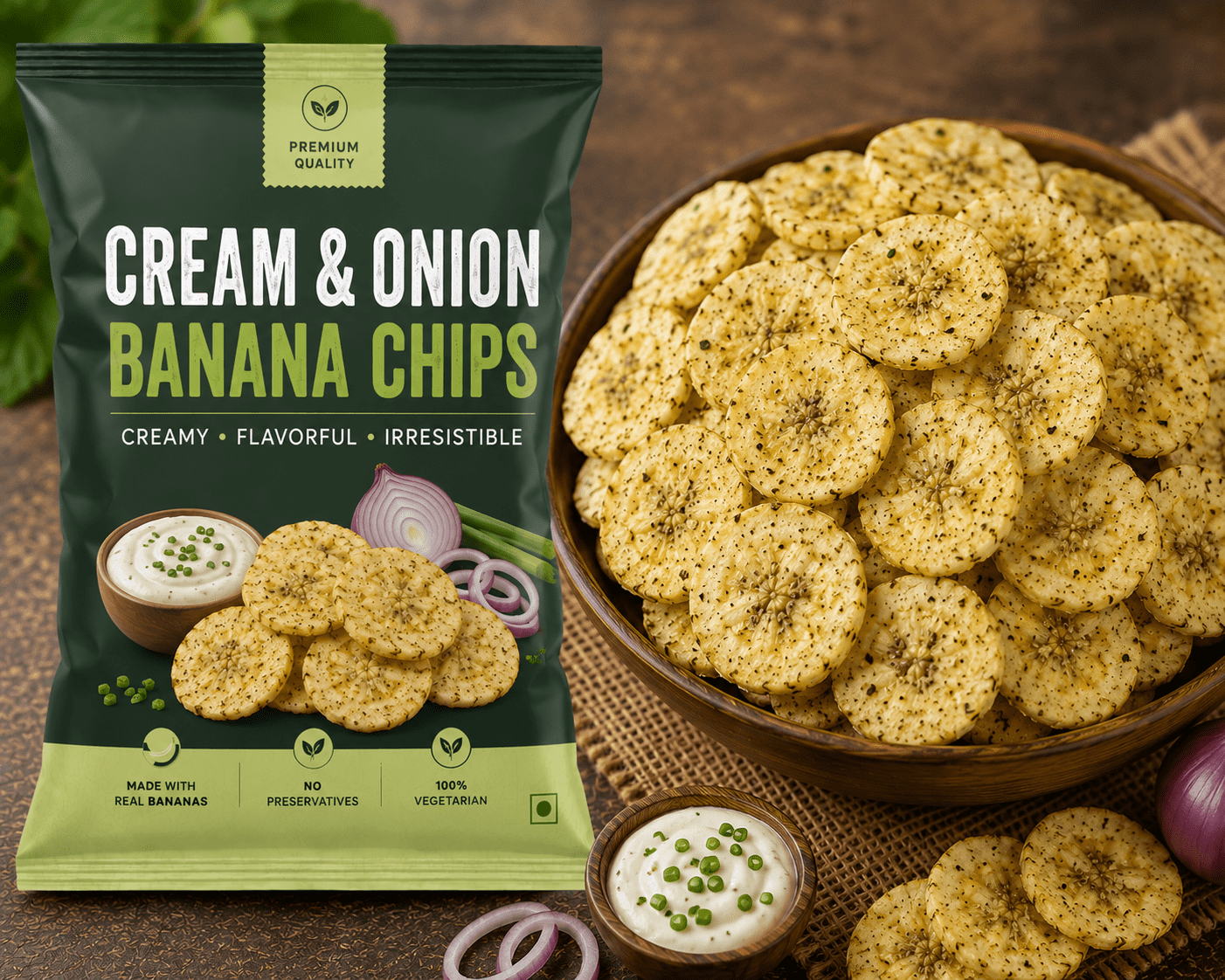 Cream & Onion Banana Chips - Image 1